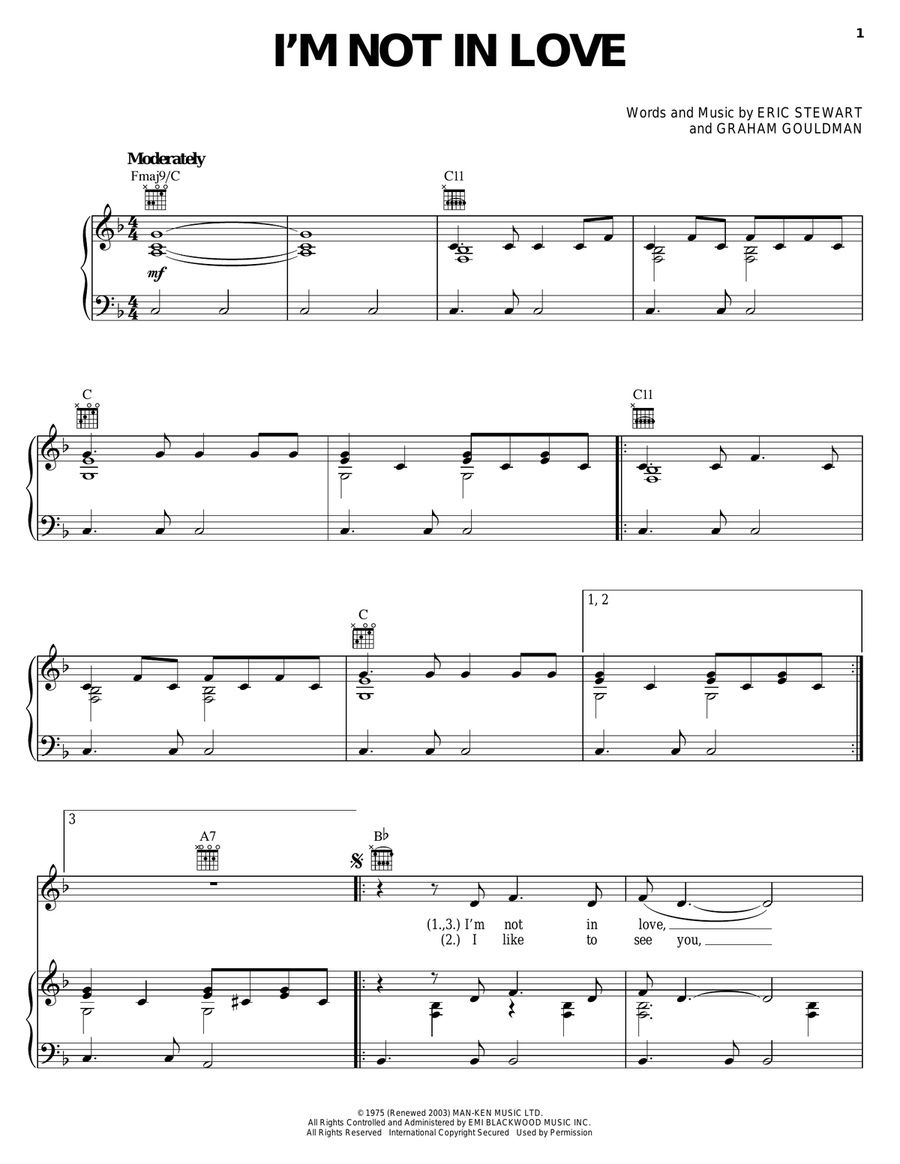 I'm Not In Love Acoustic Guitar scores gallery preview page 1