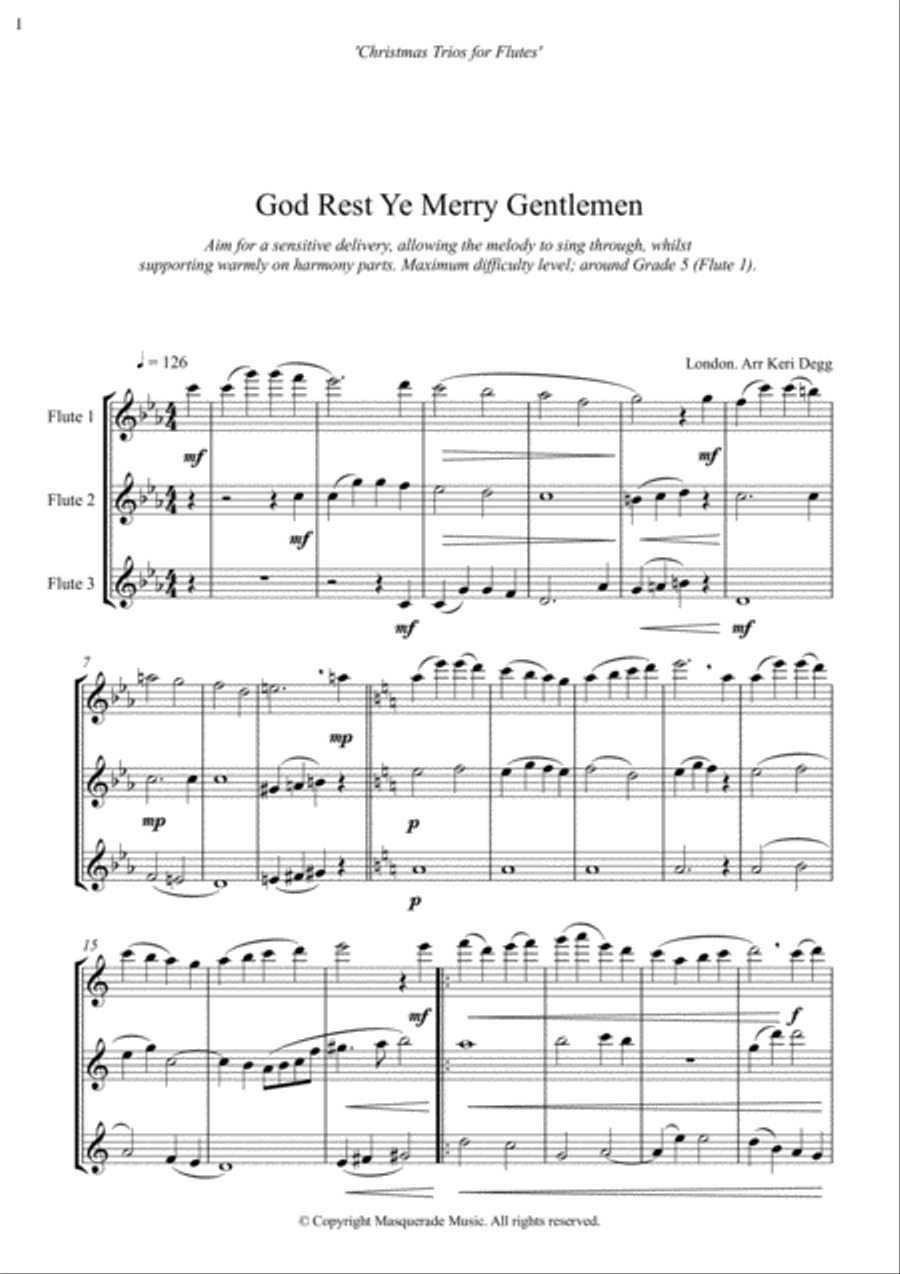 Christmas Flute Trios; 7 Festive favourites for mixed abilities Flute Trio scores gallery preview page 1
