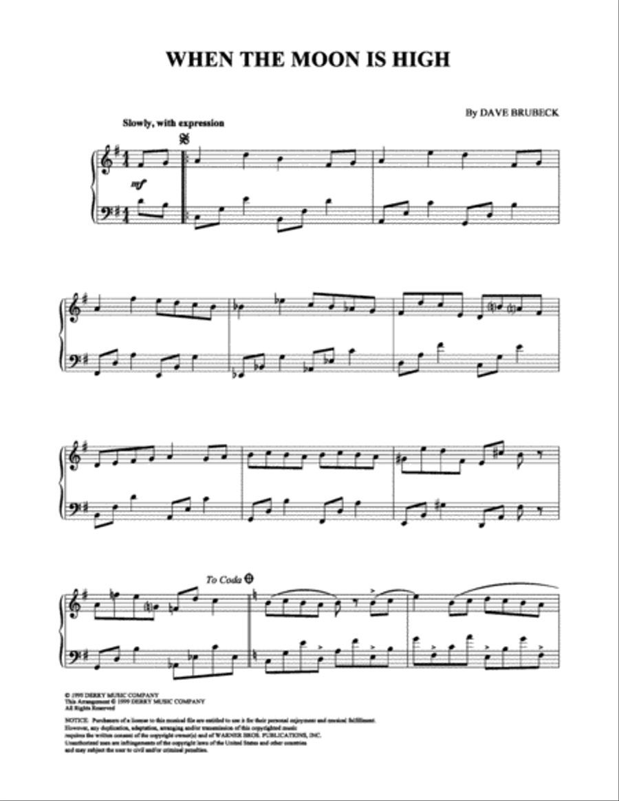 When the Moon is High Piano Solo scores gallery preview page 1