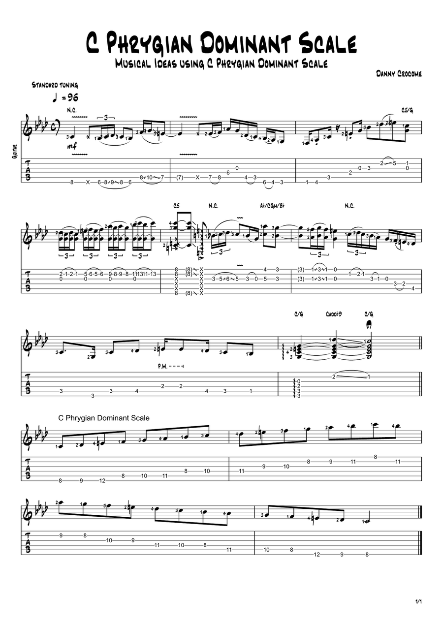 C Phrygian Dominant Scale - Musical Ideas Using C Phrygian Dominant Scale Electric Guitar scores gallery preview page 1