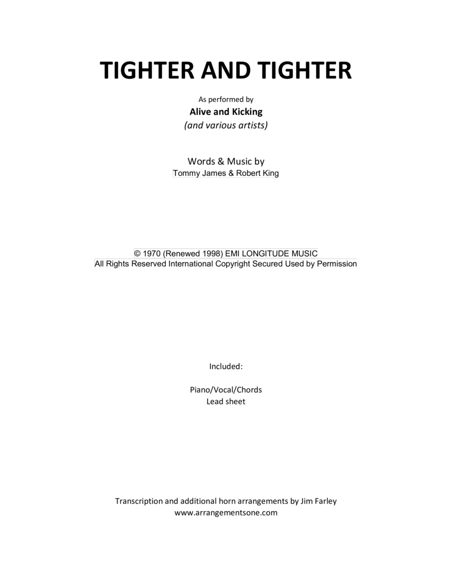 Tighter And Tighter Piano, Vocal, Guitar scores gallery preview page 1
