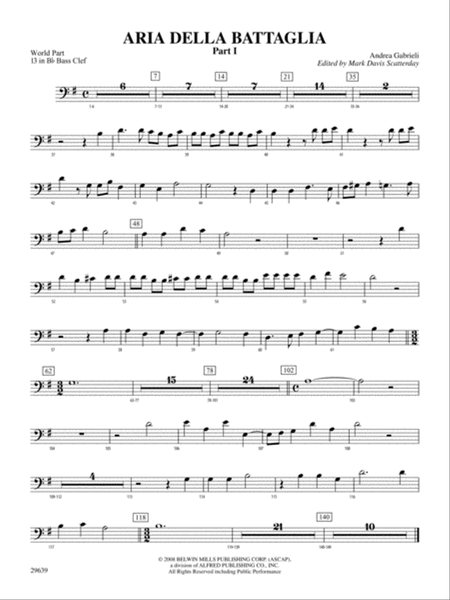 Aria Della Battaglia: (World Part) 13 in Bb Bass Clef Concert Band scores gallery preview page 1