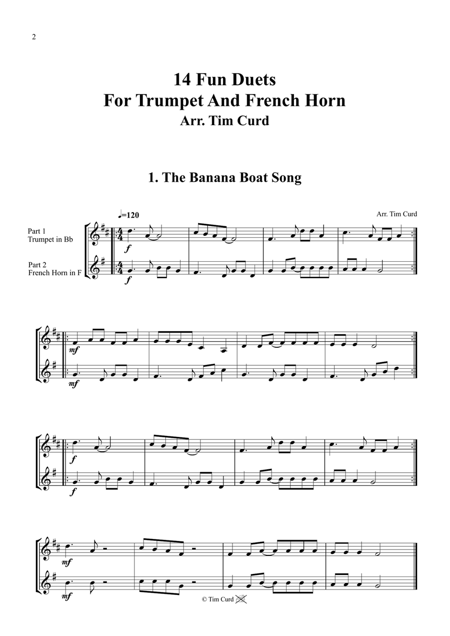 14 Fun Duets For Trumpet and French Horn Brass Duet scores gallery preview page 2