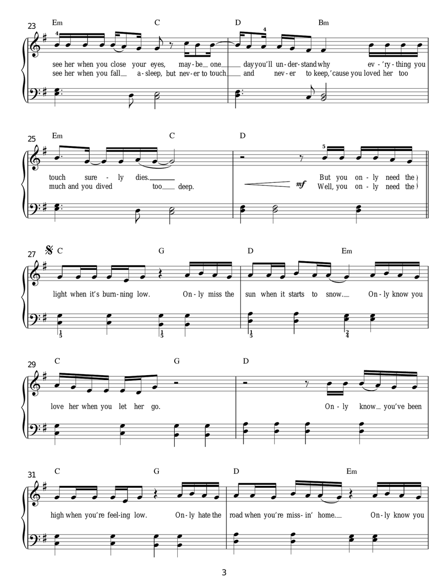 Let Her Go Easy Piano scores gallery preview page 3