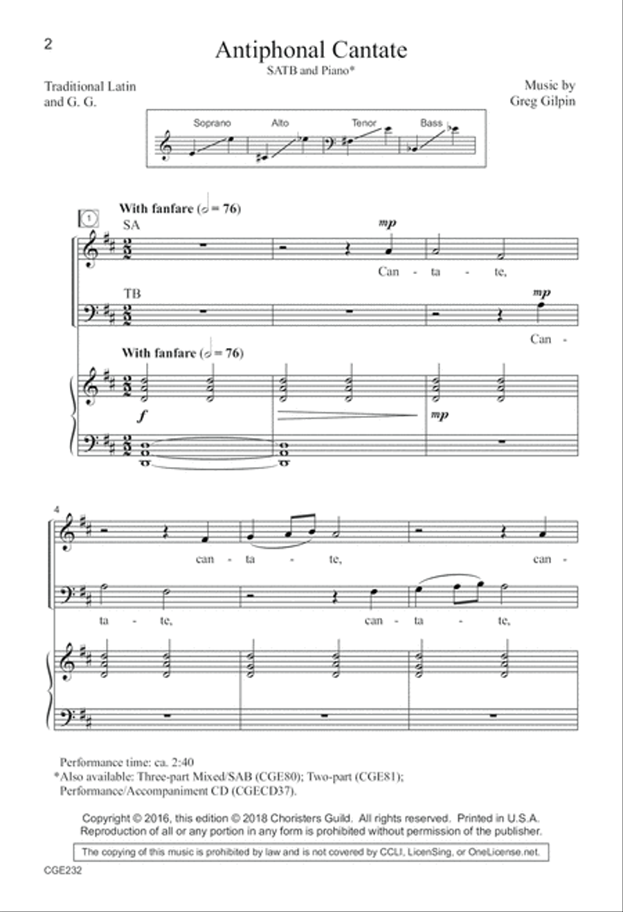 Antiphonal Cantate SATB 4-Part scores gallery preview page 2