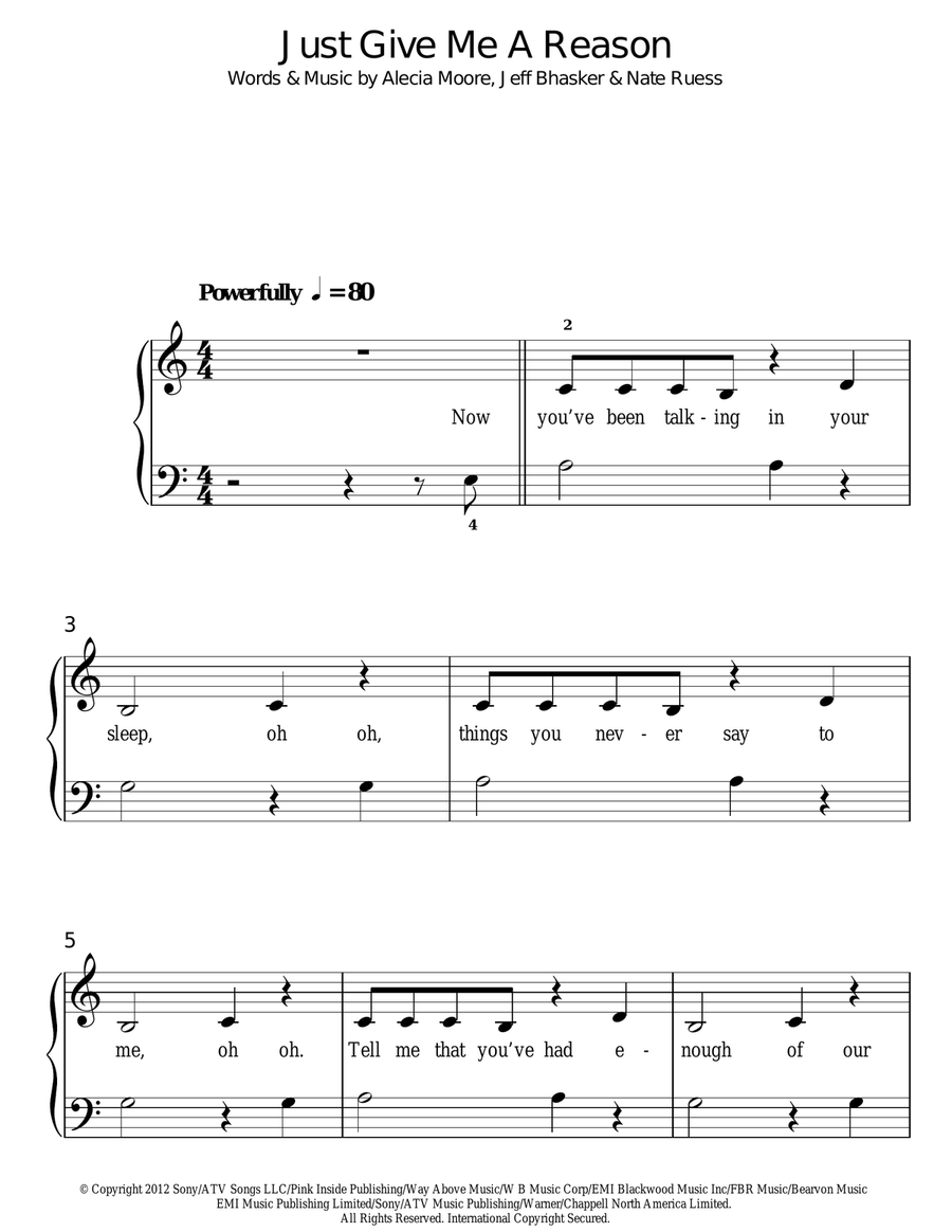 Just Give Me A Reason Just Give Me A Reason Easy Piano scores gallery preview page 1