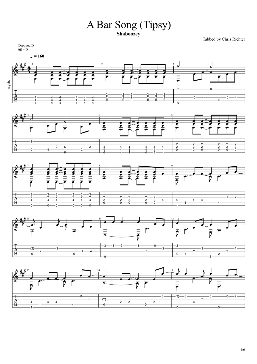 A Bar Song (Tipsy) Acoustic Guitar scores gallery preview page 1