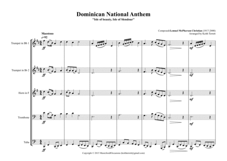 Dominican National Anthem (''Isle of beauty, Isle of Slendour'') for Brass Quintet image number null