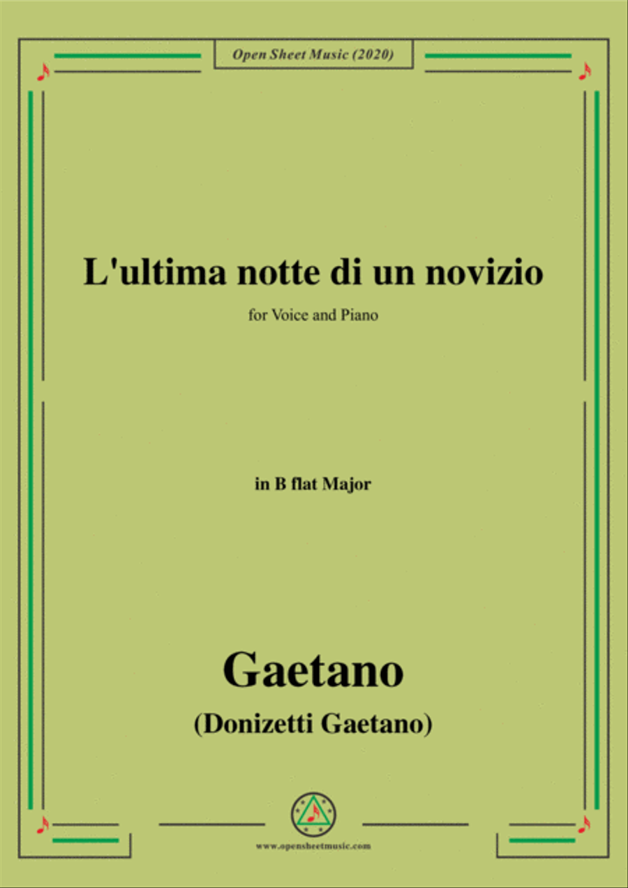Donizetti-L'ultima notte di un novizio,in B flat Major,for Voice and Piano Voice Solo scores gallery preview page 1
