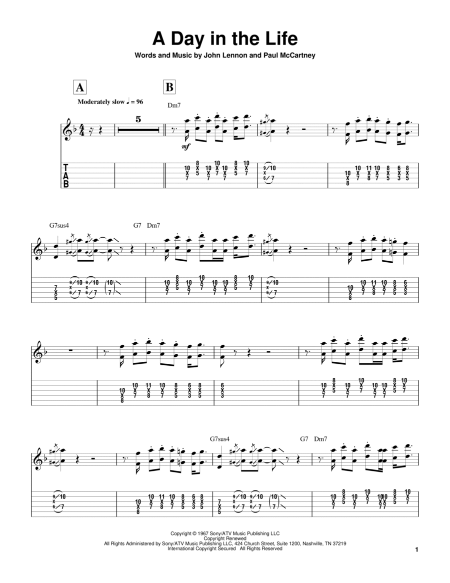 A Day In The Life Electric Guitar scores gallery preview page 1