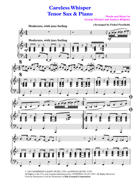 "Careless Whisper" for Tenor Sax and Piano image number null
