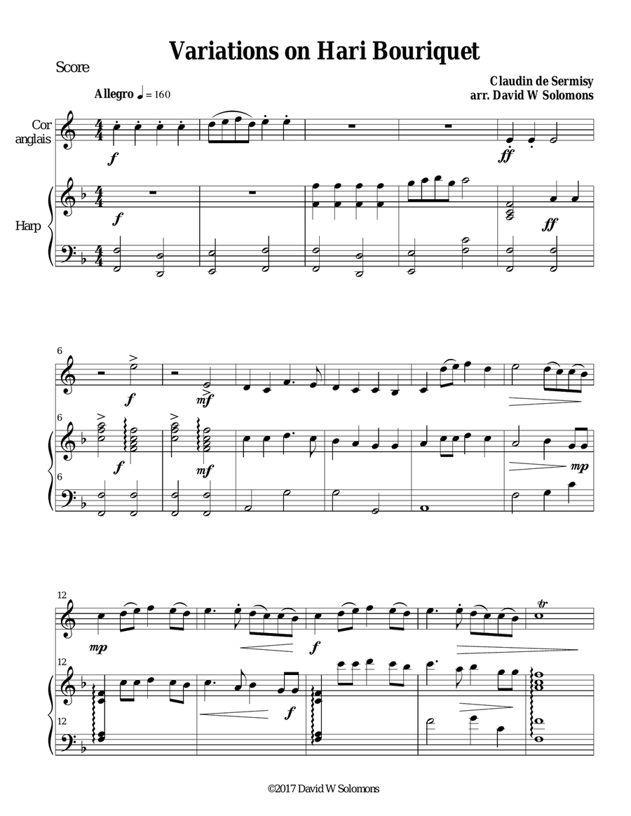 Variations on Hari Bouriquet for cor anglais and harp English Horn scores gallery preview page 1
