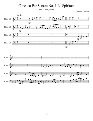 Gabrieli Canzona Per Sonare No. 1 La Spiritata for Horn Quartet