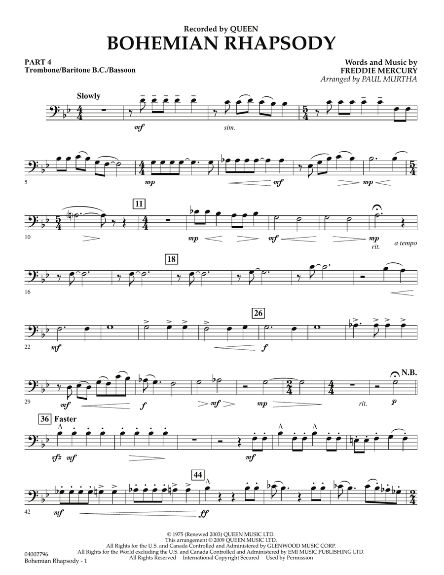 Bohemian Rhapsody - Pt.4 - Trombone/Bar. B.C./Bsn. Concert Band scores gallery preview page 1