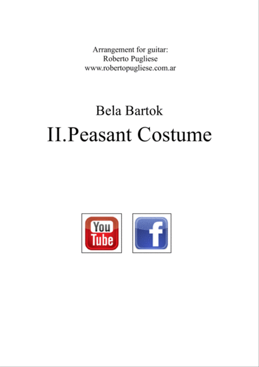 II.Peasant costume, Romanian folk dance No. 2, Sz. 56. For classic guitar. Classical Guitar scores gallery preview page 2