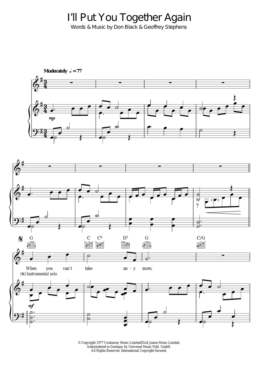 I'll Put You Together Again Piano, Vocal scores gallery preview page 1