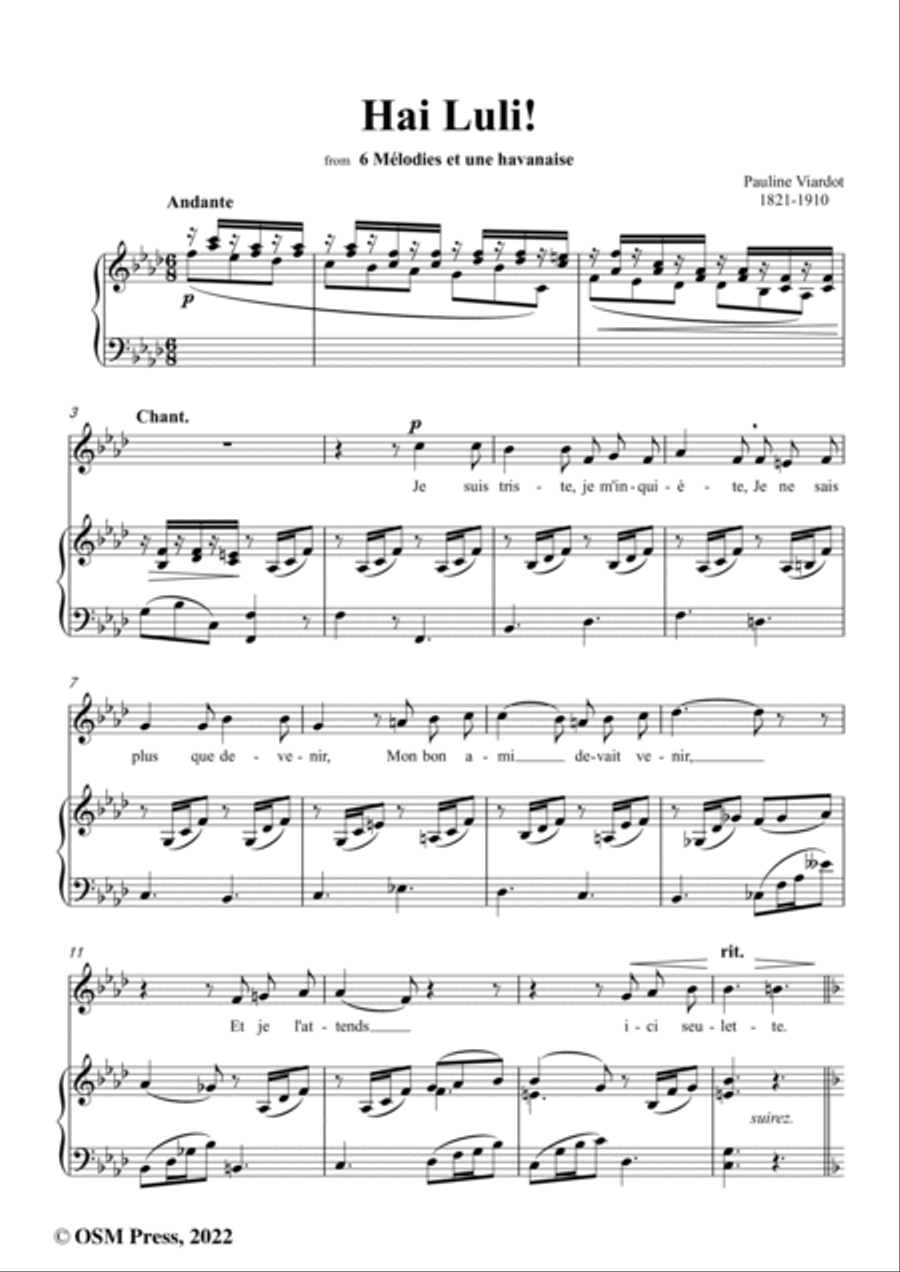 Pauline Viardot-Hai Luli!,VWV 1106,in f minor,from '6 Mélodies et une havanaise' Voice scores gallery preview page 2