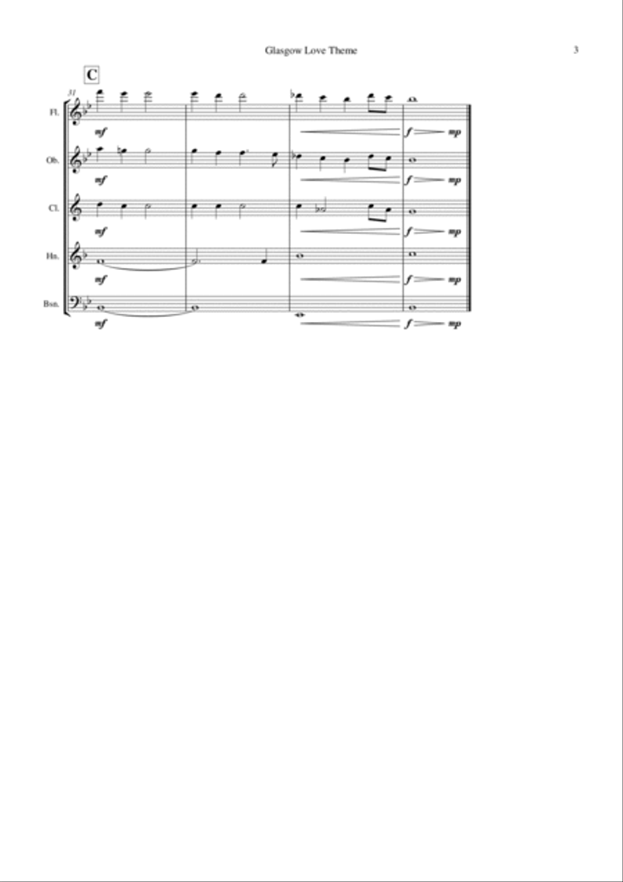 Glasgow Love Theme Woodwind Quintet scores gallery preview page 5