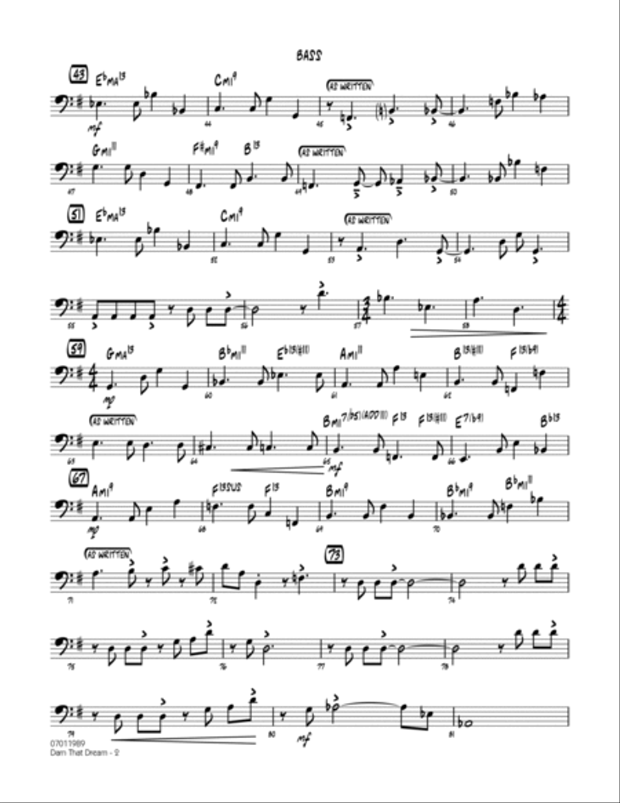 Darn That Dream - Bass Darn That Dream - Bass Jazz Ensemble scores gallery preview page 2