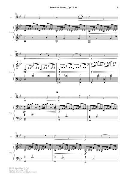 Romantic Pieces, Op.75 (1st mov.) - Trombone and Piano (Full Score and Parts) image number null