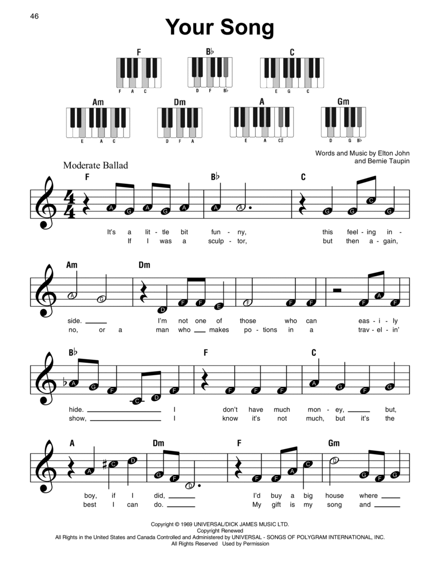 Your Song Easy Piano scores gallery preview page 1