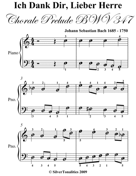 Ich Dank Dir Lieber Herre BWV 347 Easy Piano Sheet Music