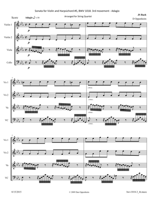 Bach: Sonata for Violin and Harpsichord BWV 1018 3rd Movement; Arr. for String Quartet