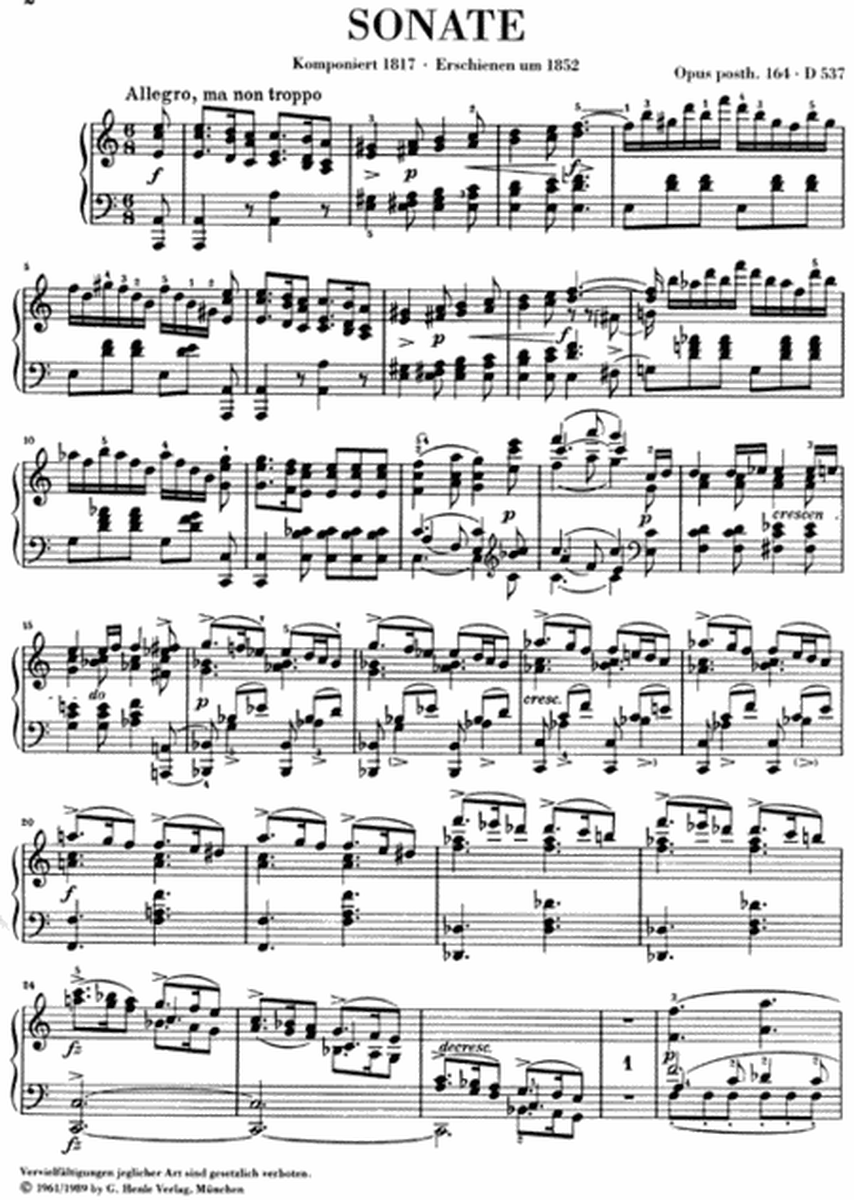 Piano Sonata A Minor Op. Posth. 164 D 537