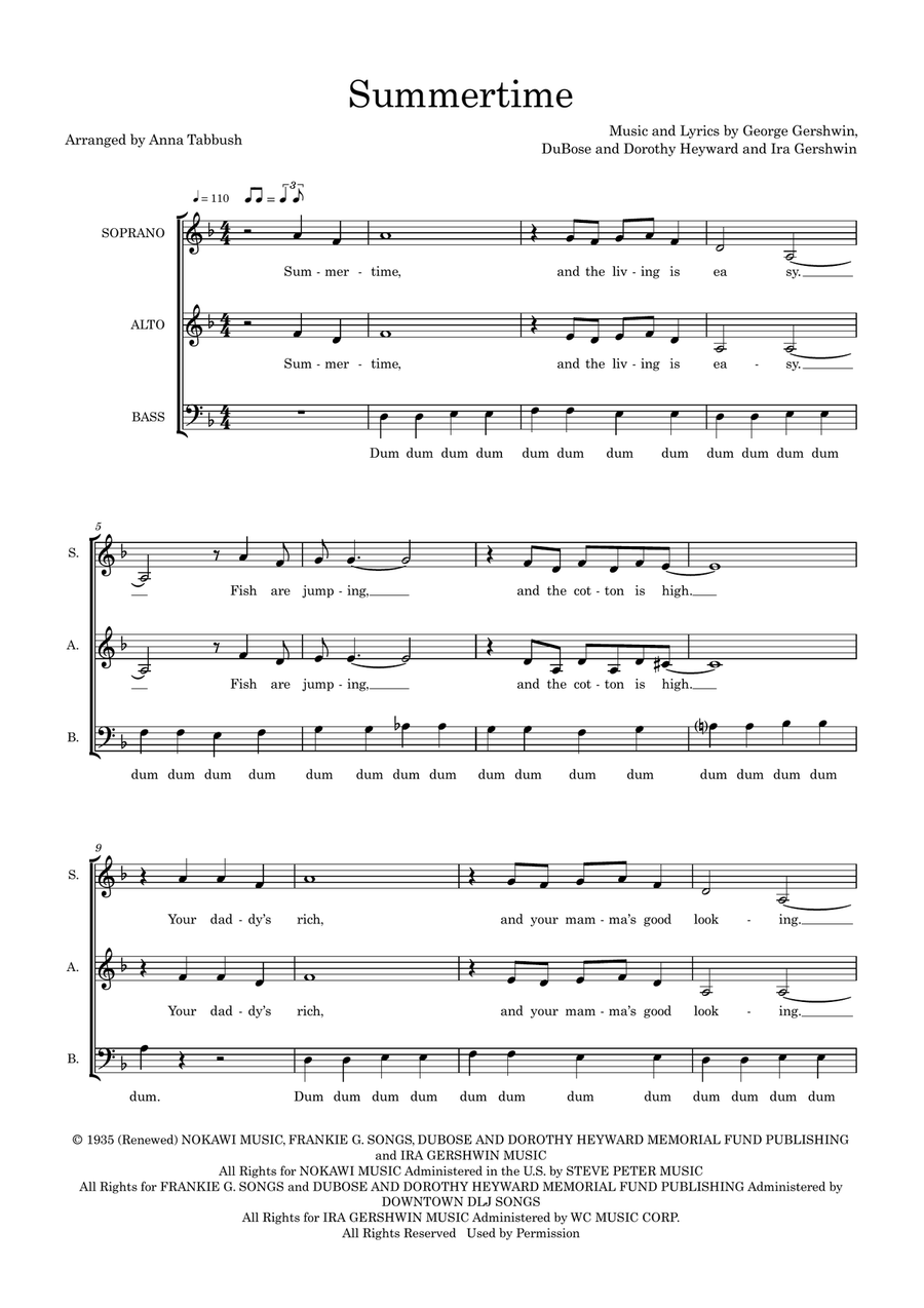 Summertime (arr. Anna Tabbush) 3-Part - Digital Sheet Music