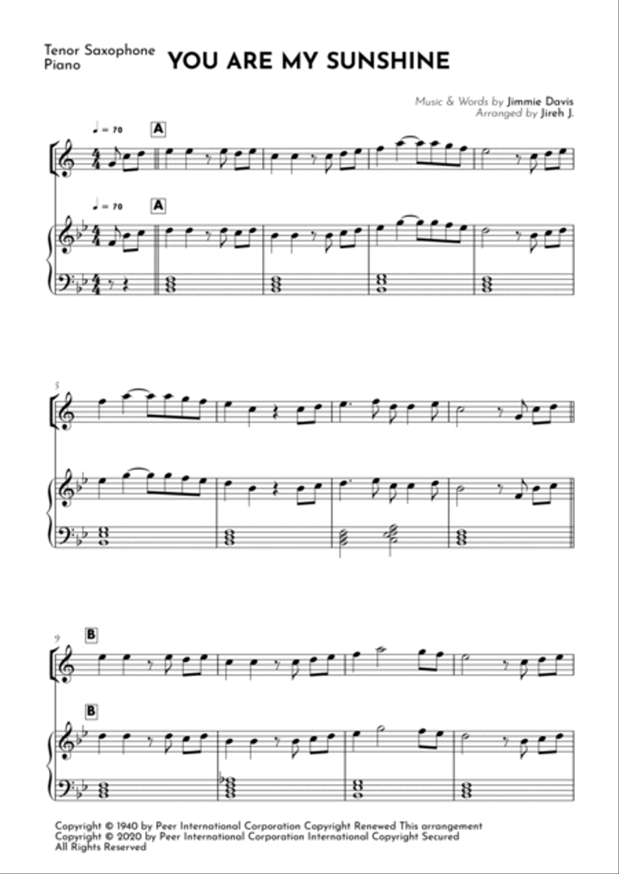 You Are My Sunshine Tenor Saxophone scores gallery preview page 2