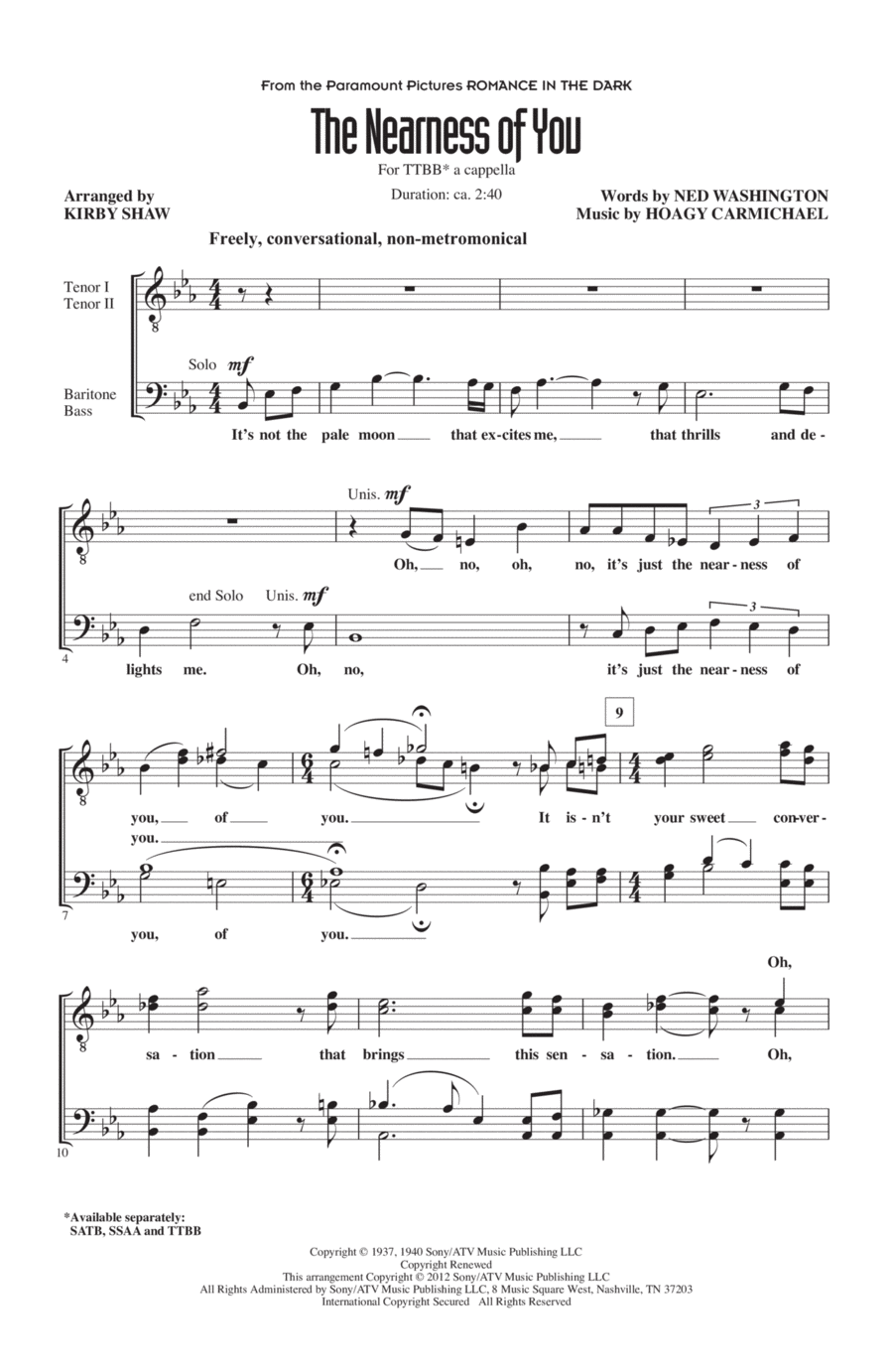 The Nearness Of You The Nearness Of You TTBB scores gallery preview page 1