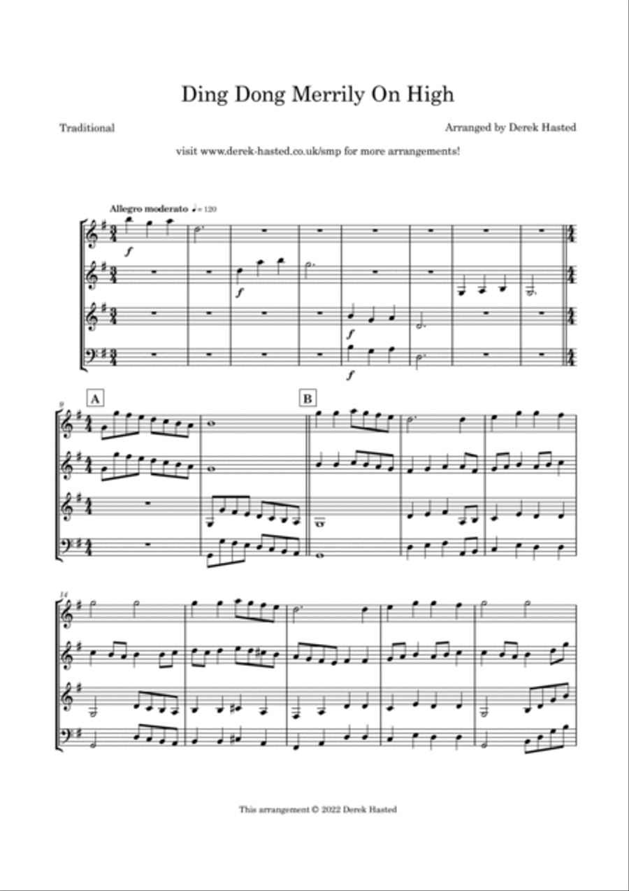 Ding Dong Merrily On High - 3 Guitars or large ensemble Large Ensemble scores gallery preview page 4