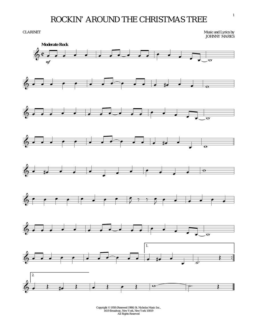 Rockin' Around The Christmas Tree Clarinet Solo scores gallery preview page 1