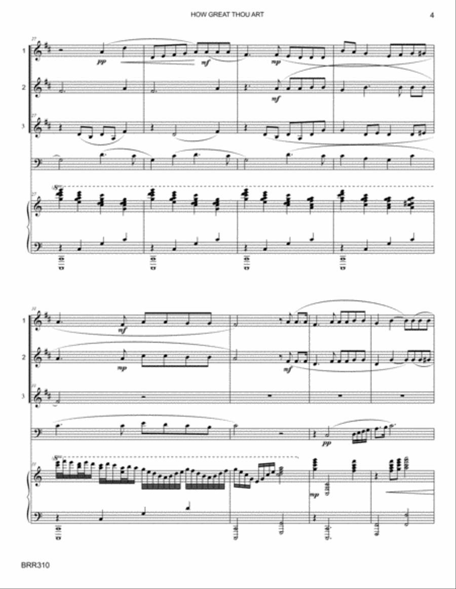 HOW GREAT THOU ART - BRASS QUARTET with Piano Accompaniment Brass Quartet scores gallery preview page 4