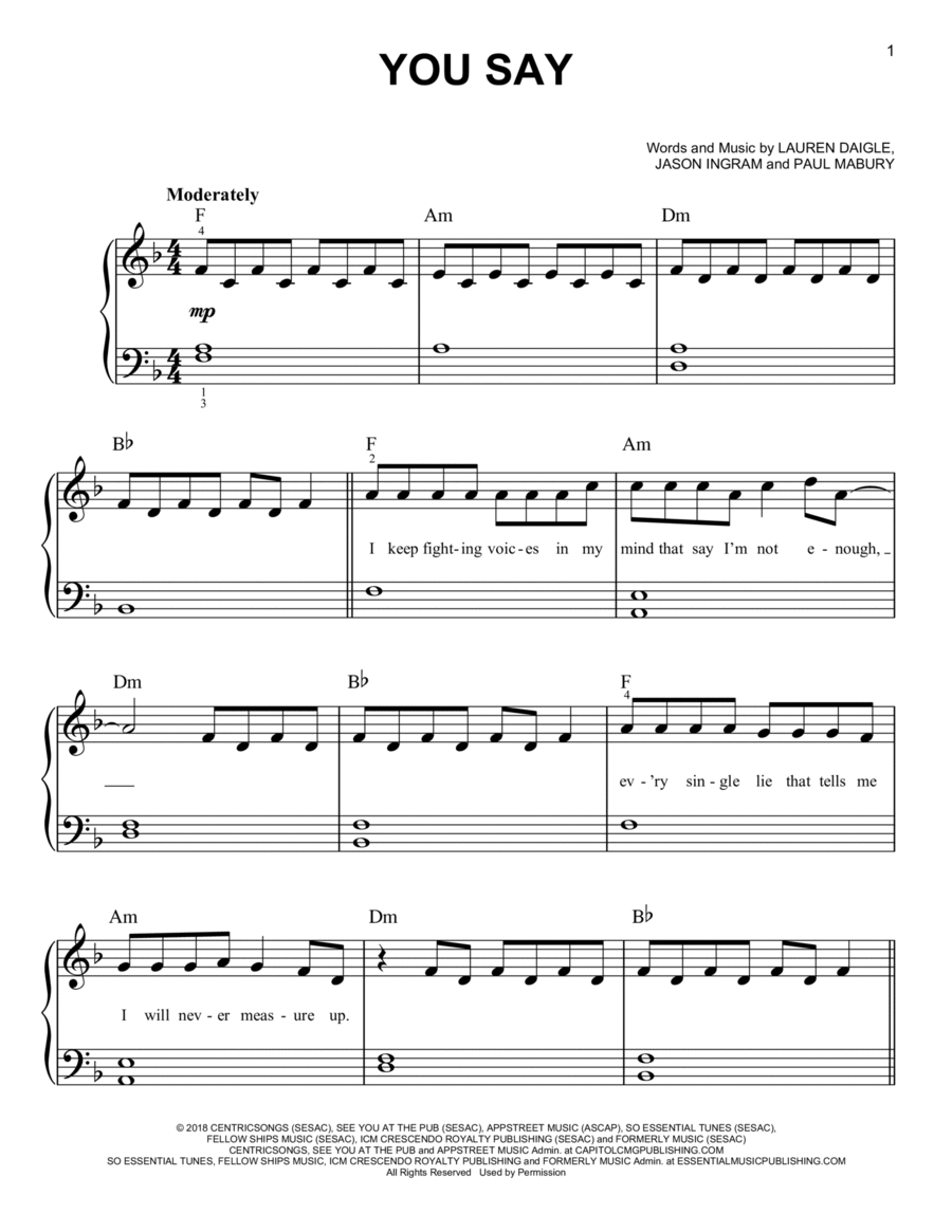 You Say Easy Piano scores gallery preview page 1
