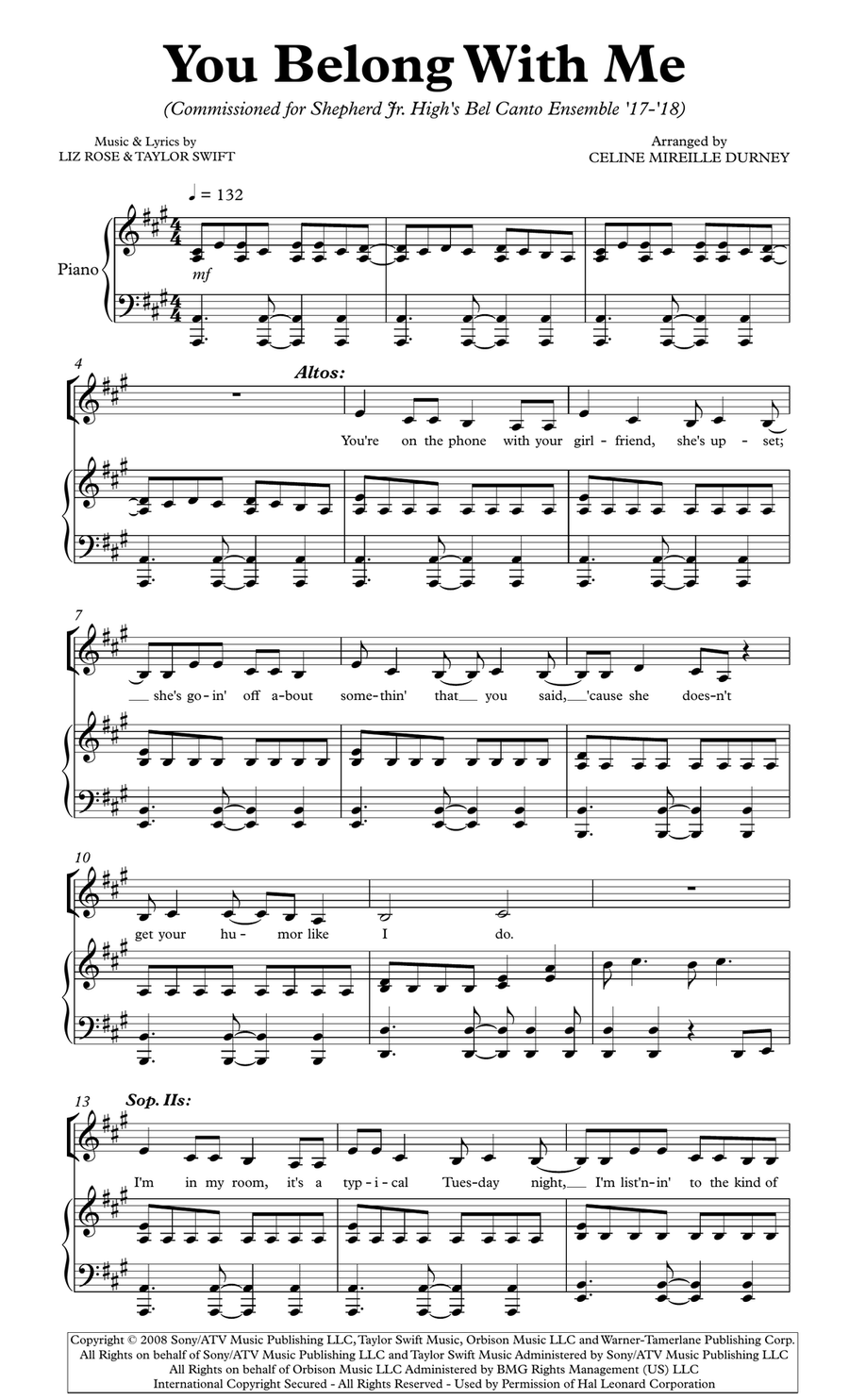You Belong With Me SSA scores gallery preview page 1