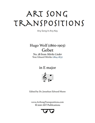 Book cover for WOLF: Gebet (transposed to E major)