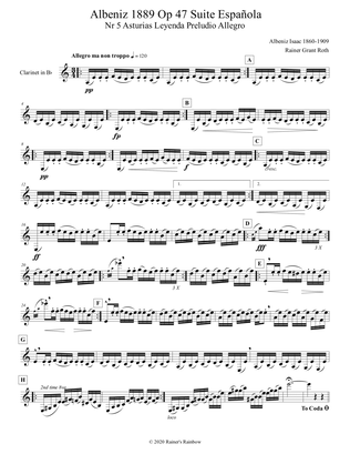 Book cover for Albeniz 1889 Op 47 Suite Española Nr 5 Asturias Leyenda Preludio Allegro for Clarinet in Bb
