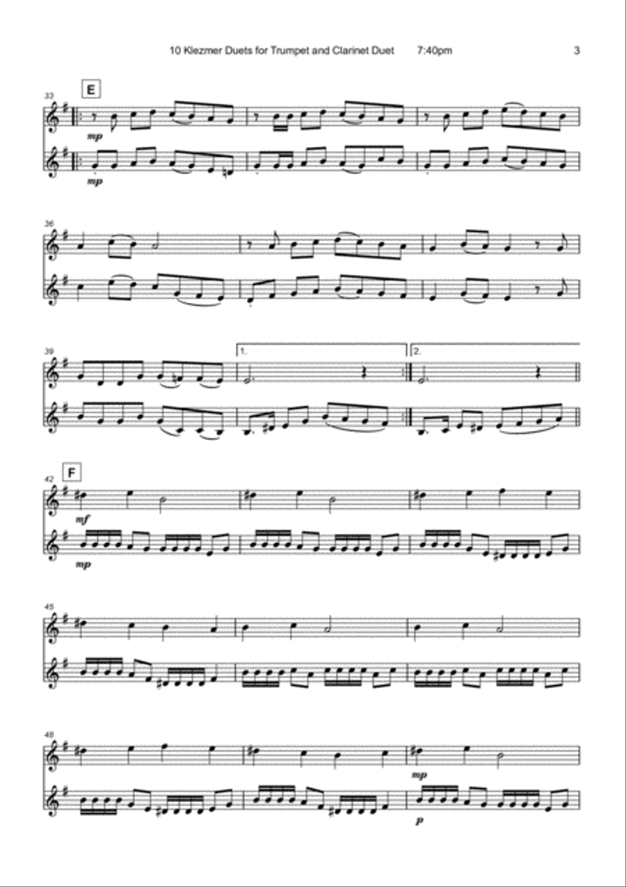 10 Klezmer Duets for Trumpet and Clarinet