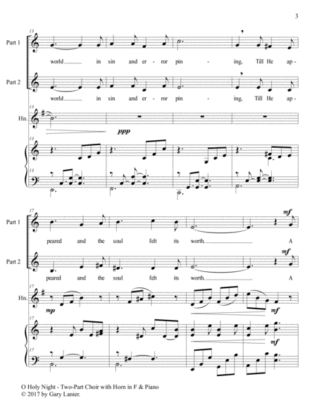 O HOLY NIGHT (Two-Part Choir for Treble Voices with Horn in F & Piano - Score & Parts included) image number null