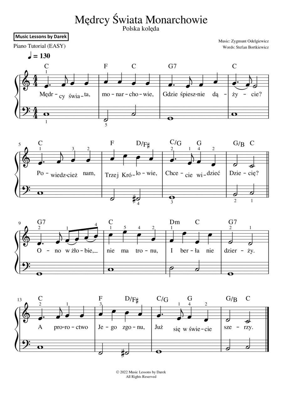 Mędrcy Świata Monarchowie (Polish Christmas Carol) [EASY PIANO] Easy Piano scores gallery preview page 1