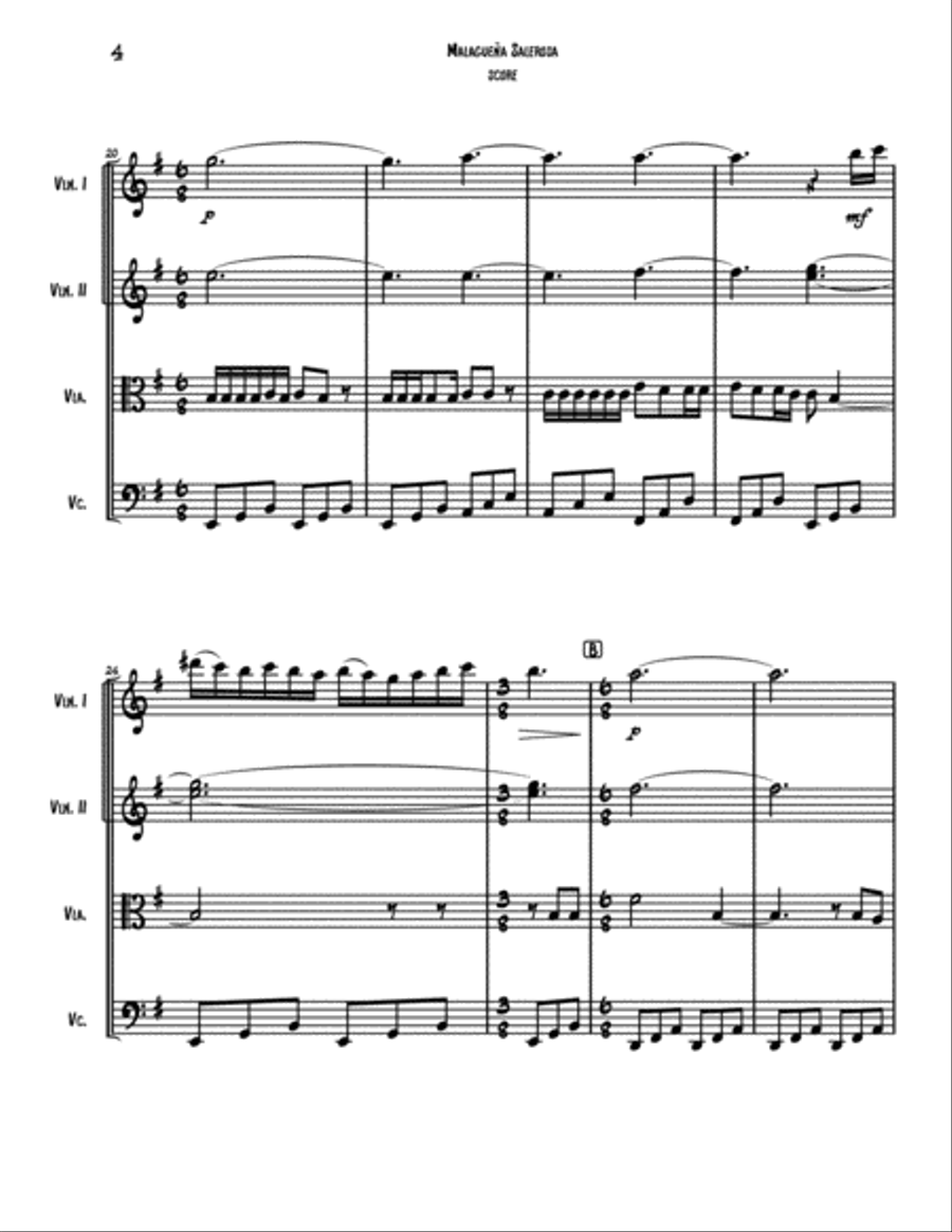 Malaguena Salerosa String Quartet scores gallery preview page 5