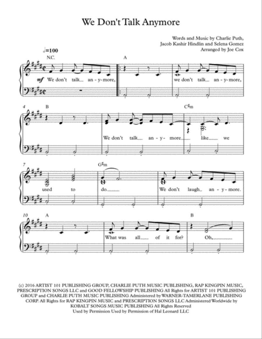 We Don't Talk Anymore Voice scores gallery preview page 1