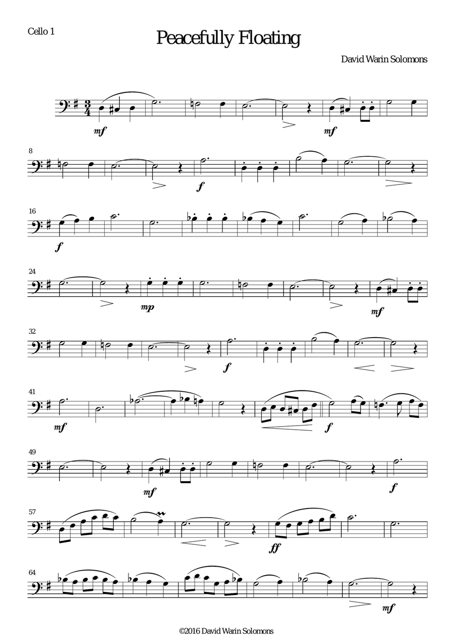 Peacefully Floating for 2 cellos and piano (and optional guitar chords) Piano scores gallery preview page 5