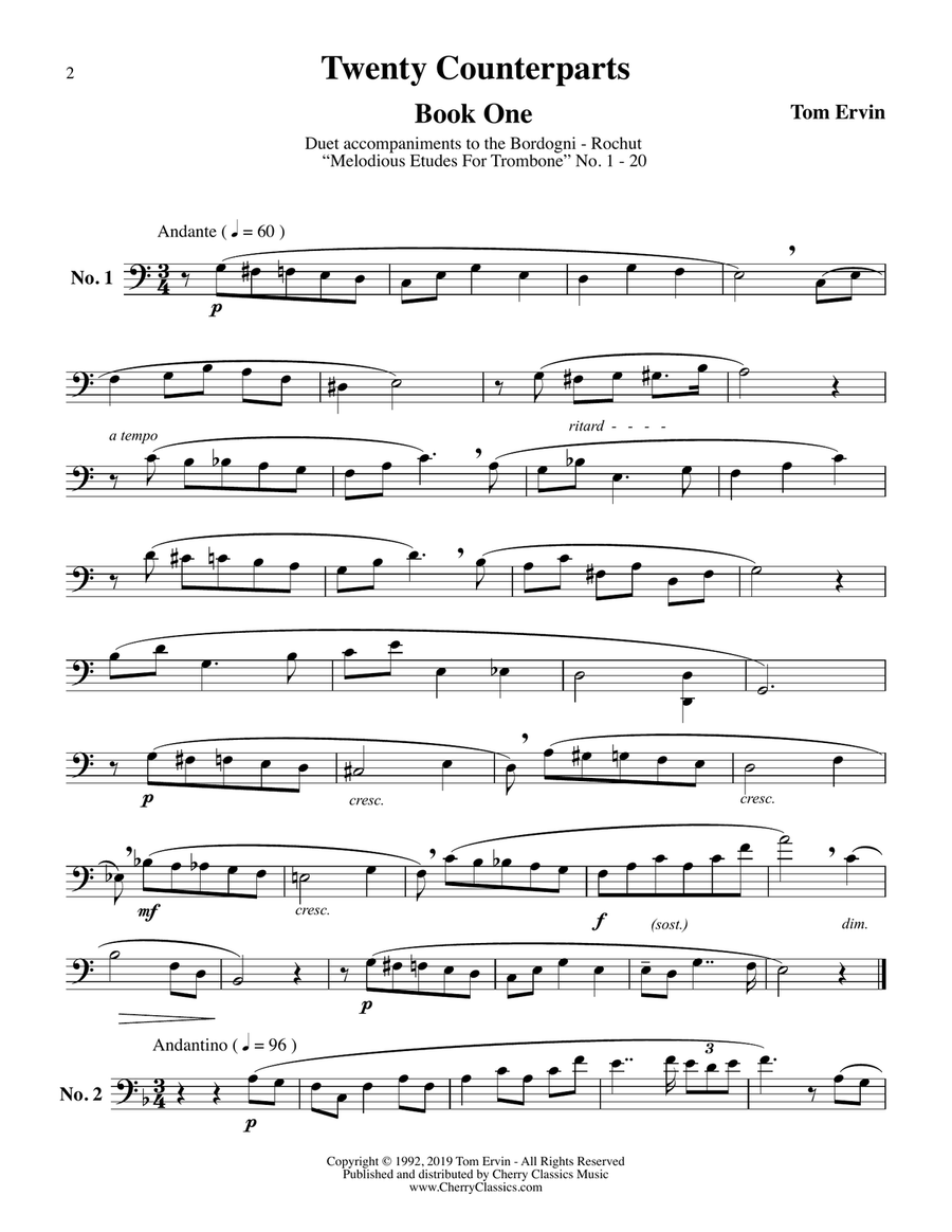 20 Counterparts from Book 1 Rochut Bordogni Duet Accompaniments for Trombones 1-20 Trombone Duet scores gallery preview page 2