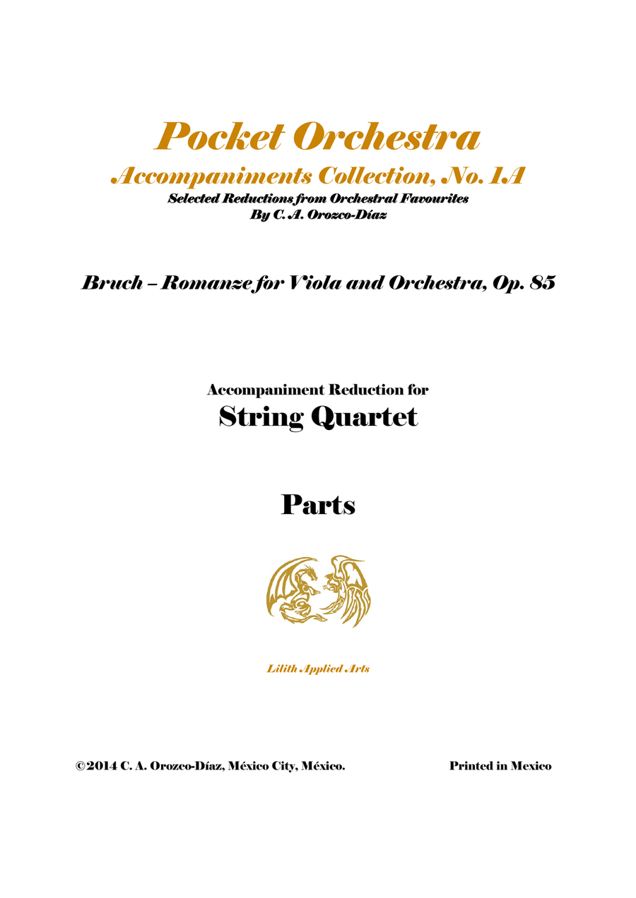 Bruch - Romanze for Viola and Orchestra, Op. 85 (Accompaniment Reduction for String Quartet, SCORE A String Quartet scores gallery preview page 1