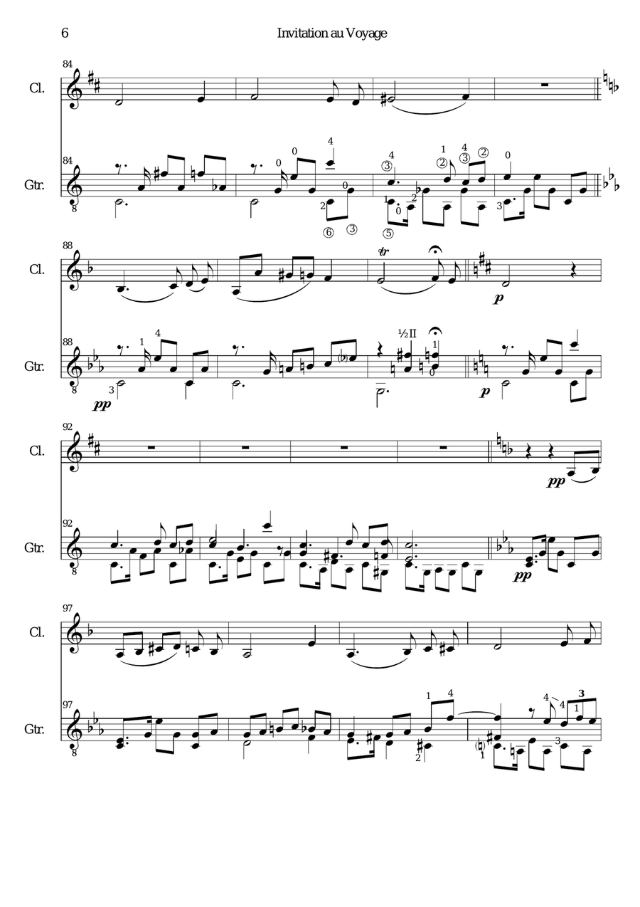 Invitation to the journey (Diepenbrock) for clarinet and guitar Clarinet scores gallery preview page 6
