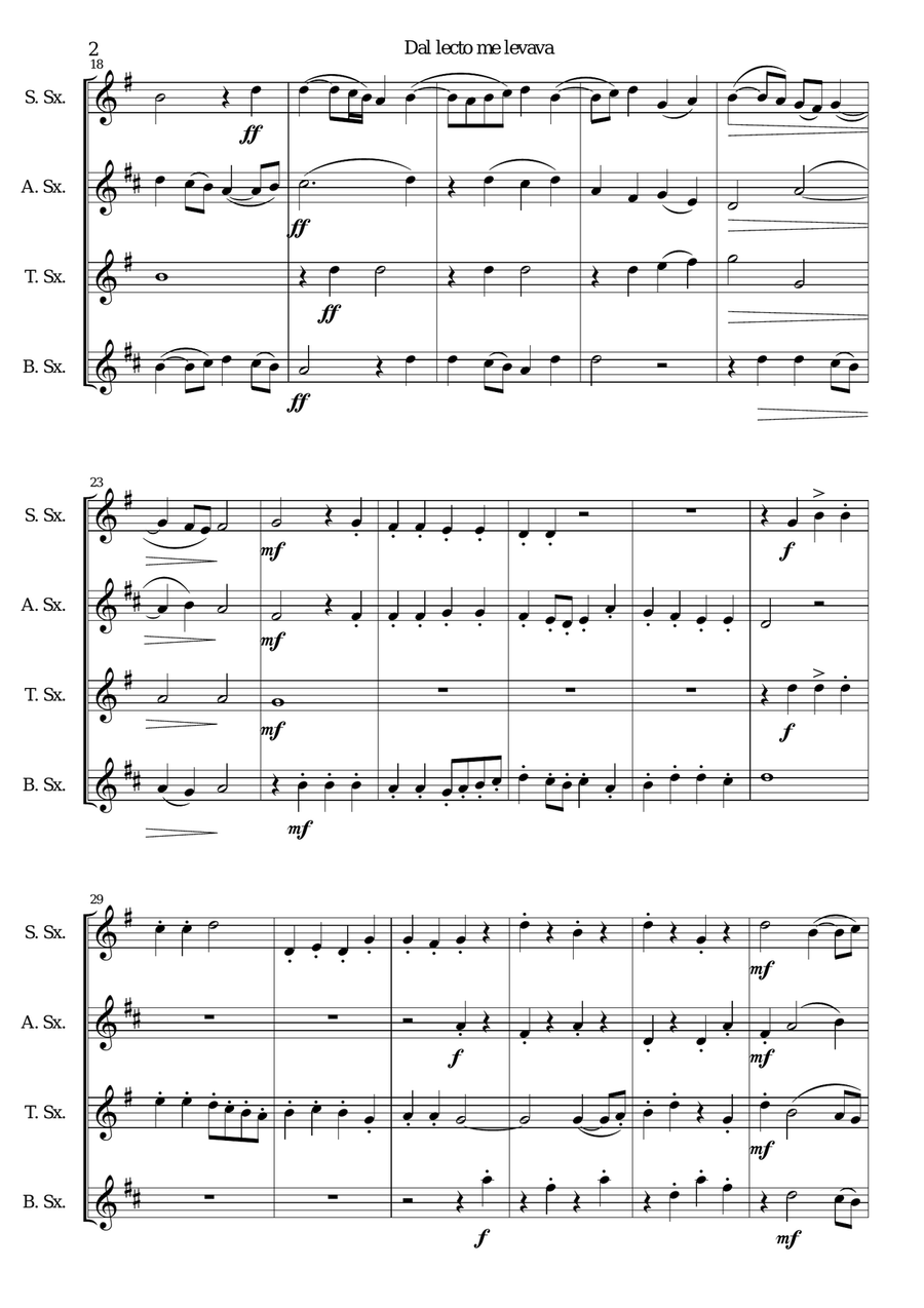 Dal lecto me levava for saxophone quartet Saxophone Quartet scores gallery preview page 2