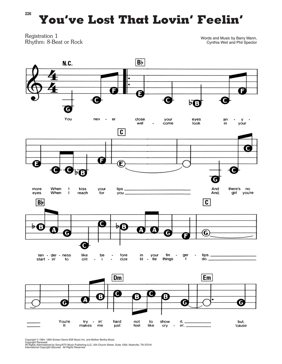 You've Lost That Lovin' Feelin' Electronic Keyboard scores gallery preview page 1