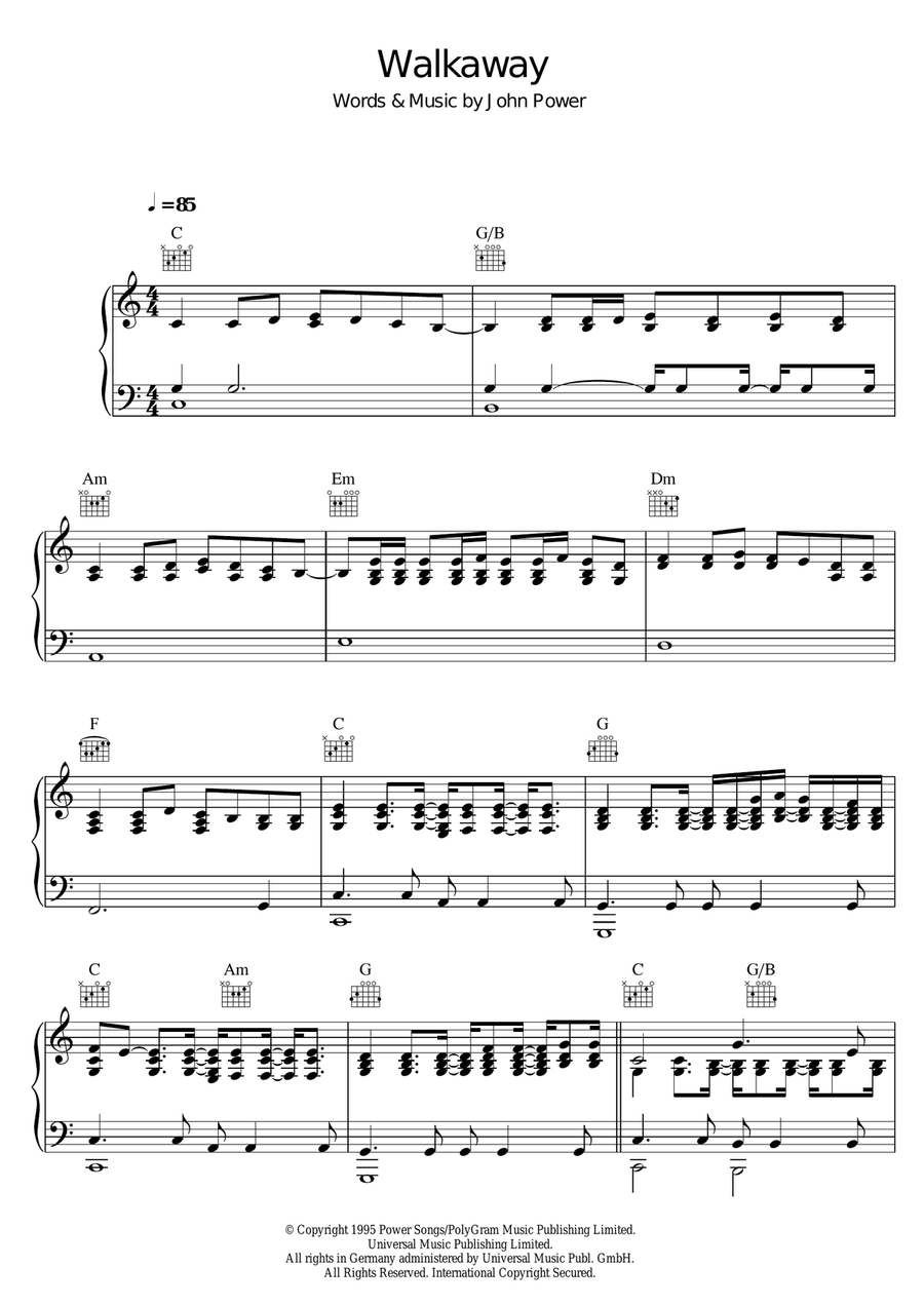 Walkaway Piano, Vocal scores gallery preview page 1